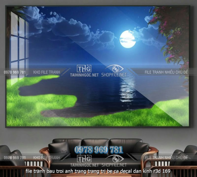 file tranh bau troi anh trang trang tri be ca decal dan kinh r3d 169