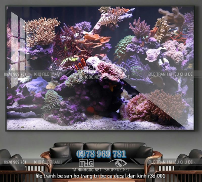 file tranh be san ho trang tri be ca decal dan kinh r3d 001