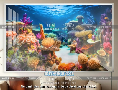 file tranh bien san ho trang tri be ca decal dan kinh t2242