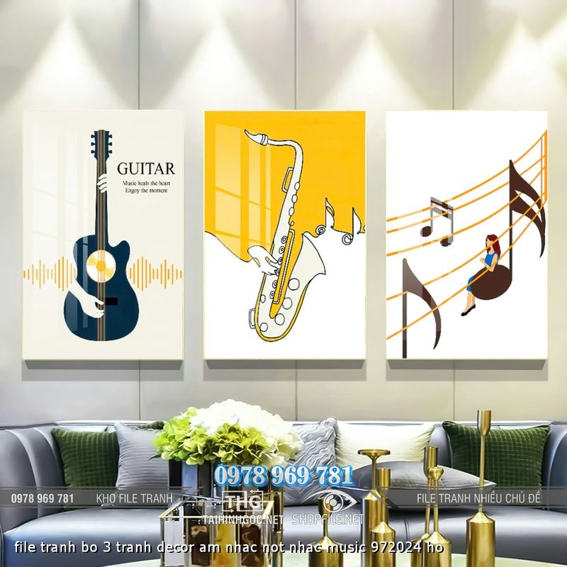file tranh bo 3 tranh decor am nhac not nhac music 972024 ho