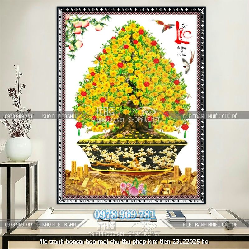 file tranh bonsai hoa mai chu thu phap kim tien 23122025 ho
