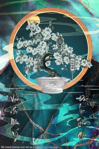 file tranh bonsai mai tet xa cu kham trai son mai