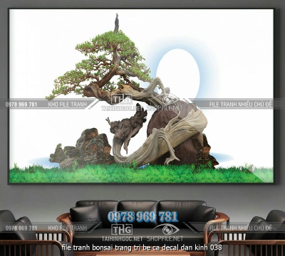 file tranh bonsai trang tri be ca decal dan kinh 038