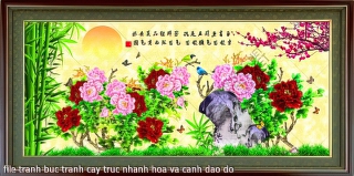 file tranh buc tranh cay truc nhanh hoa va canh dao do