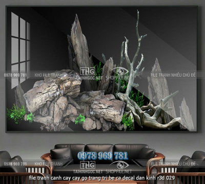file tranh canh cay cay go trang tri be ca decal dan kinh r3d 029