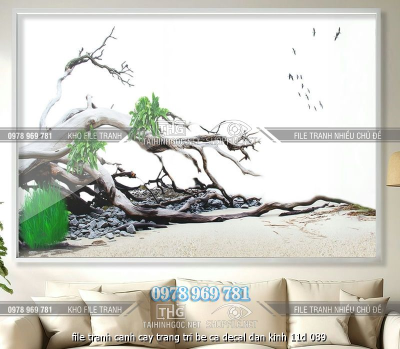file tranh canh cay trang tri be ca decal dan kinh 11d 089