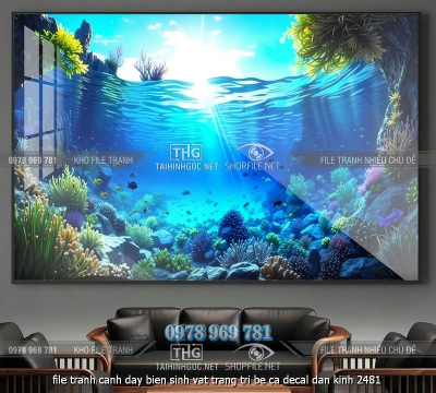 file tranh canh day bien sinh vat trang tri be ca decal dan kinh 2481