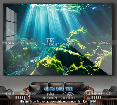file tranh canh duoi ho trang tri be ca decal dan kinh 1810