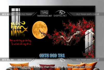 file tranh canh hoa dao chu nhan trang tri be ca decal dan kinh t1612