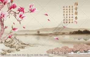 file tranh canh hoa dao do roi canh thu phap