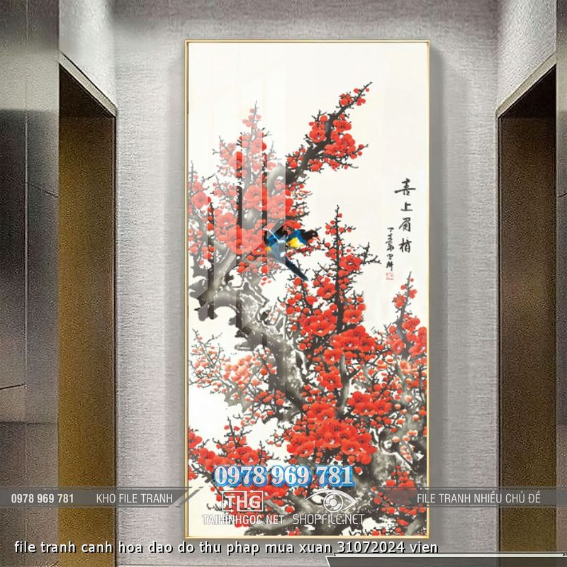 file tranh canh hoa dao do thu phap mua xuan 31072024 vien