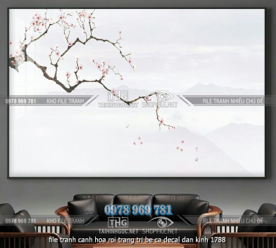 file tranh canh hoa roi trang tri be ca decal dan kinh 1788