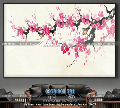 file tranh canh hoa trang tri be ca decal dan kinh 3403