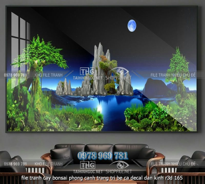 file tranh cay bonsai phong canh trang tri be ca decal dan kinh r3d 165