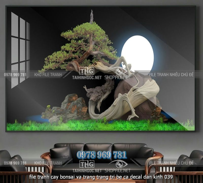 file tranh cay bonsai va trang trang tri be ca decal dan kinh 039