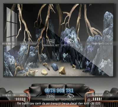 file tranh cay canh da soi trang tri be ca decal dan kinh r3d 020