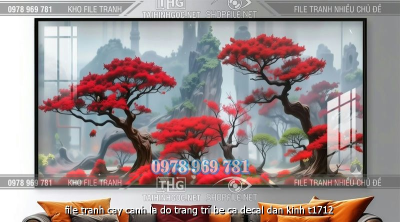 file tranh cay canh la do trang tri be ca decal dan kinh t1712