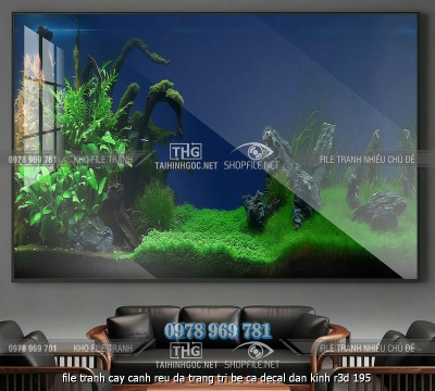 file tranh cay canh reu da trang tri be ca decal dan kinh r3d 195