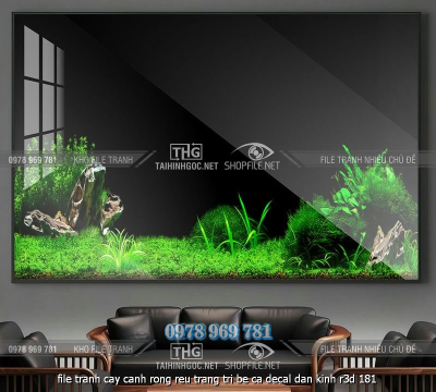 file tranh cay canh rong reu trang tri be ca decal dan kinh r3d 181