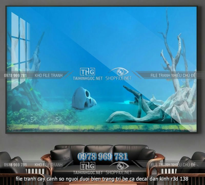 file tranh cay canh so nguoi duoi bien trang tri be ca decal dan kinh r3d 138