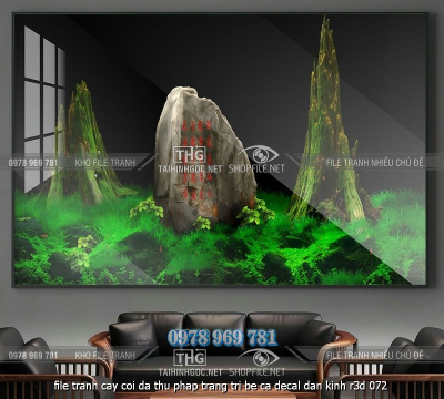 file tranh cay coi da thu phap trang tri be ca decal dan kinh r3d 072