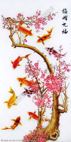 file tranh cay dao ca koi decor nghr thuat