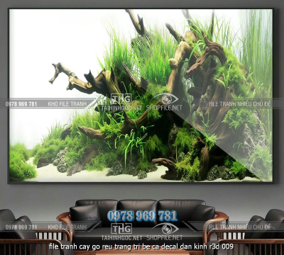 file tranh cay go reu trang tri be ca decal dan kinh r3d 009