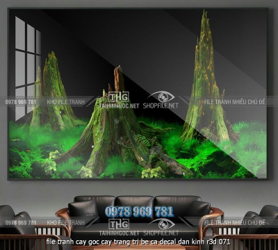 file tranh cay goc cay trang tri be ca decal dan kinh r3d 071