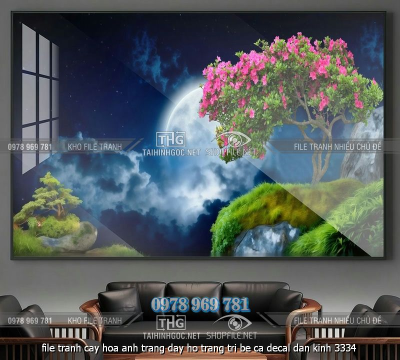 file tranh cay hoa anh trang day ho trang tri be ca decal dan kinh 3334