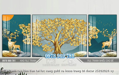 file tranh cay kim tien tai loc vang gold va huou trang tri decor 25102024 vy