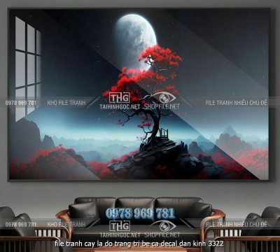 file tranh cay la do trang tri be ca decal dan kinh 3322