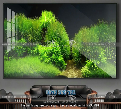 file tranh cay reu co trang tri be ca decal dan kinh r3d 094