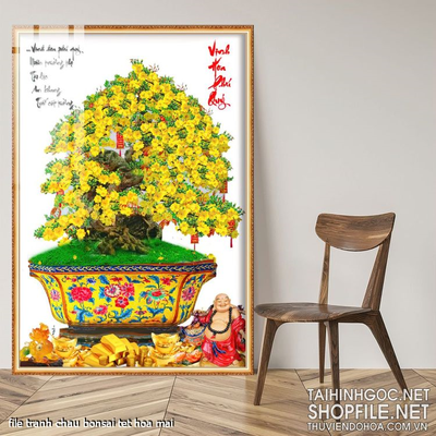 file tranh chau bonsai tet hoa mai