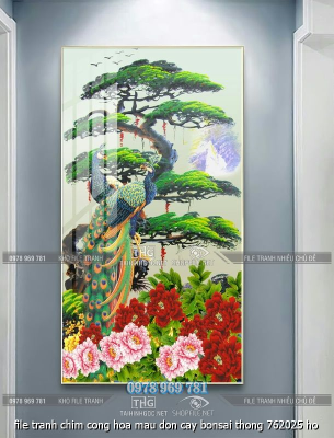 file tranh chim cong hoa mau don cay bonsai thong 762025 ho