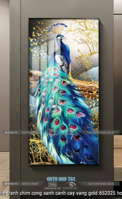 file tranh chim cong xanh canh cay vang gold 652025 ho