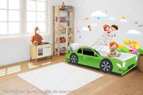 file tranh cnc giuong be hinh oto mau xanh