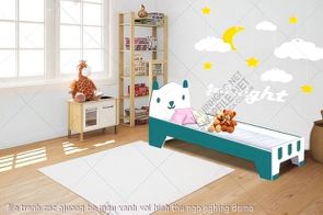 file tranh cnc giuong be mau xanh voi hinh thu ngo nghing