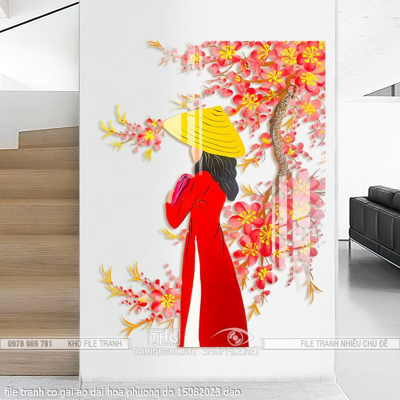 file tranh co gai ao dai hoa phuong do 15082023 dao