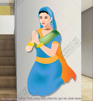 file tranh co gai ao xanh cung kinh chap tay quy lay phat