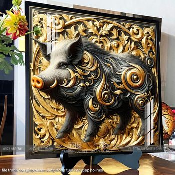 file tranh con giap decor sang trong tuoi con giap hoi heo