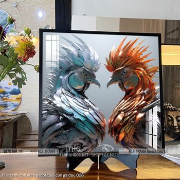 file tranh con giap decor tuoi con ga dau 026