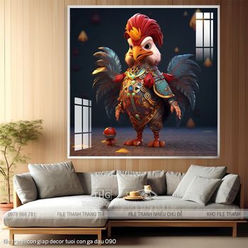 file tranh con giap decor tuoi con ga dau 090