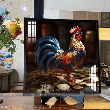 file tranh con giap decor tuoi con ga dau 103