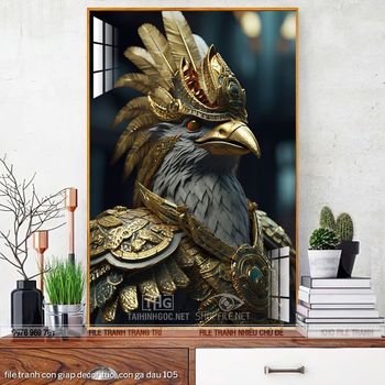 file tranh con giap decor tuoi con ga dau 105