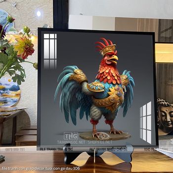 file tranh con giap decor tuoi con ga dau 106