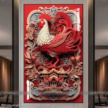 file tranh con giap decor tuoi con ga dau 108