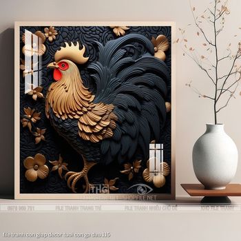file tranh con giap decor tuoi con ga dau 115