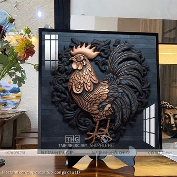 file tranh con giap decor tuoi con ga dau 117