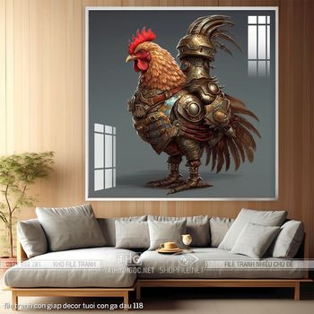 file tranh con giap decor tuoi con ga dau 118