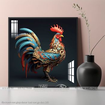 file tranh con giap decor tuoi con ga dau 135